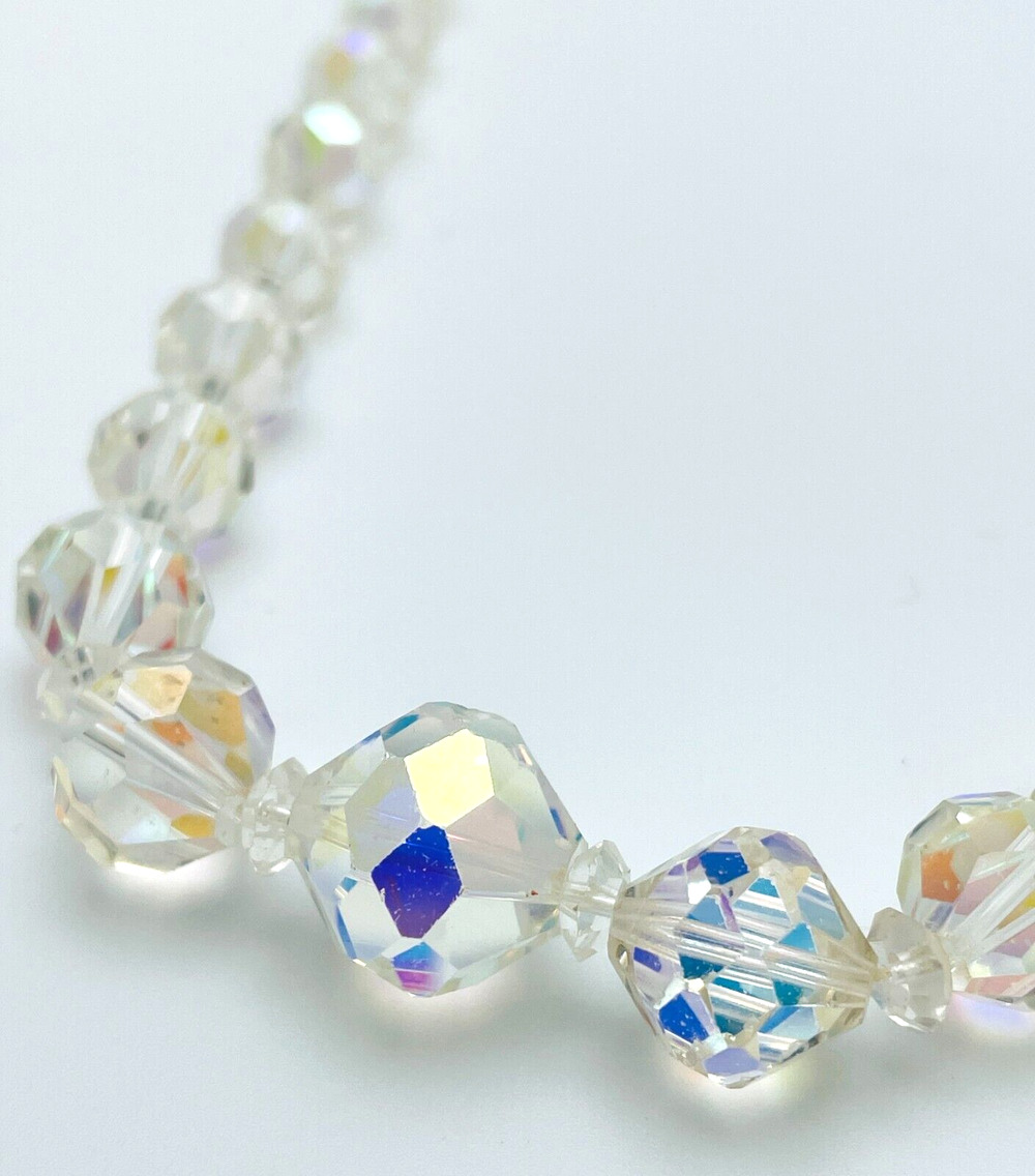 Laguna 15" Choker Necklace Clear Graduated AB Crystal Beaded Strand Vintage USA
